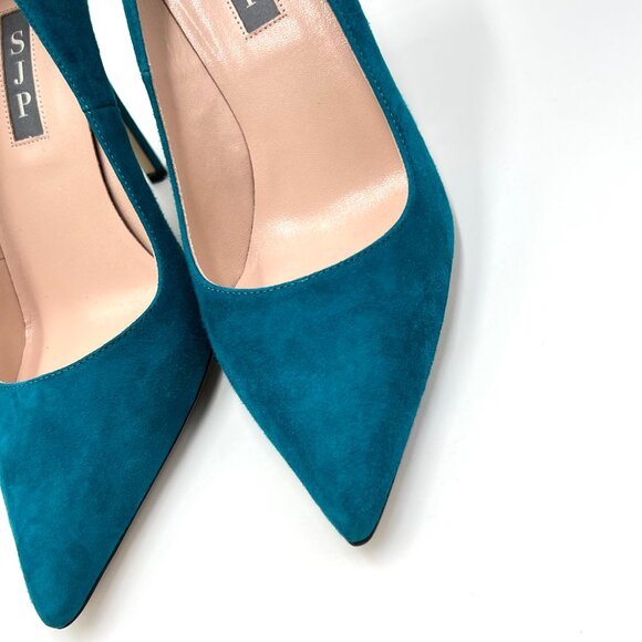 SJP Sarah Jessica Parker EU 38 US 8 Teal Blue Suede Leather Fawn 70 Dress Pumps - Picture 4 of 16